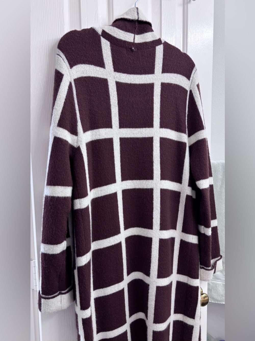 Lost + Wander Grid Plaid Open-Front Long Cardigan in Brown and Cream - SIZE M/L - Picture 14 of 14